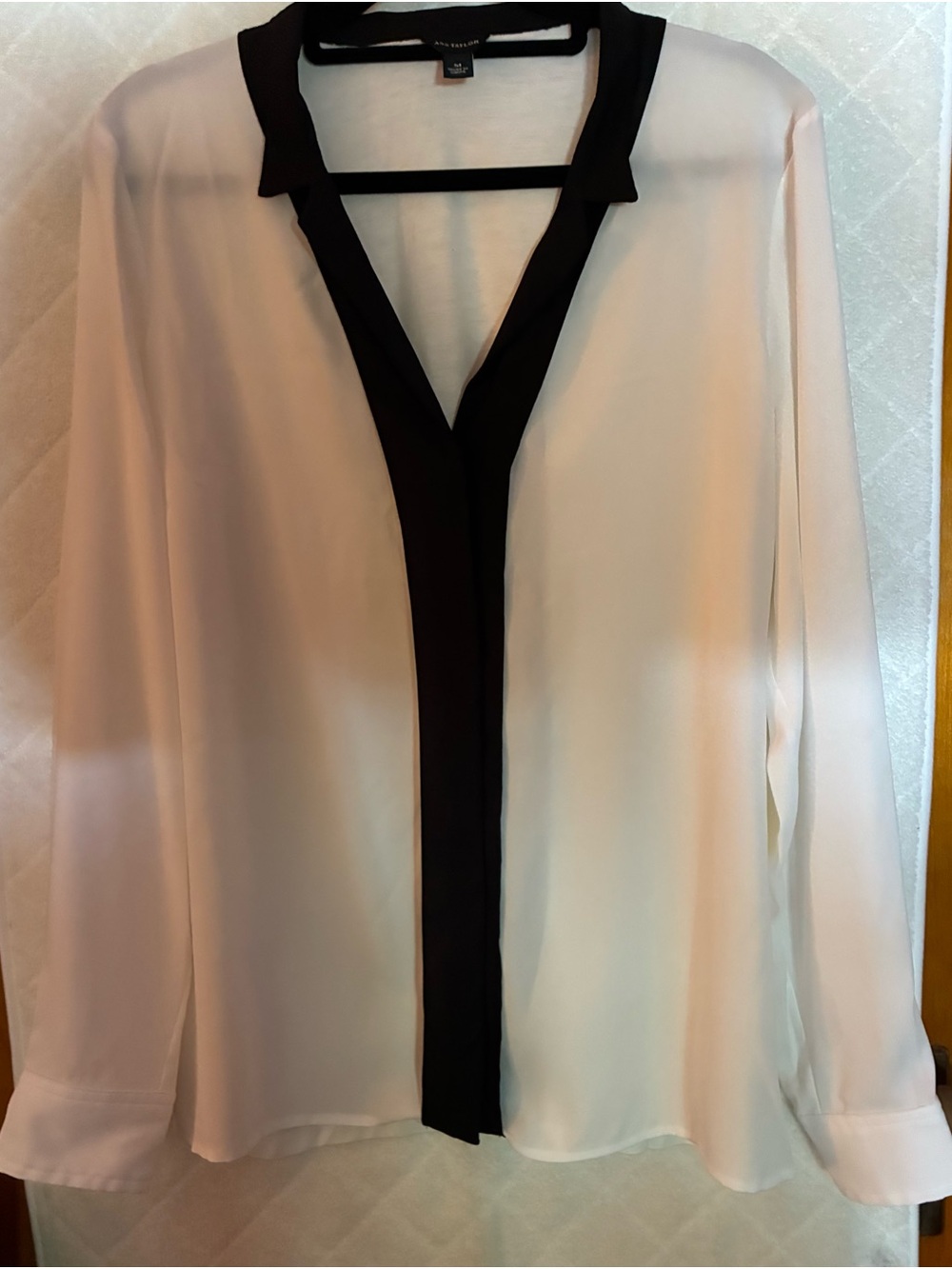 Ann Taylor Black-Trim White Blouse